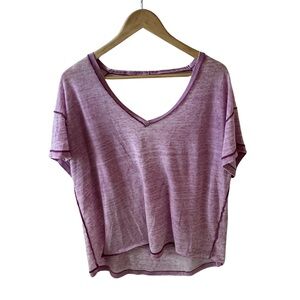 Free People We The Free Double V Open Back Tee | Heathered Pink | Size Medium